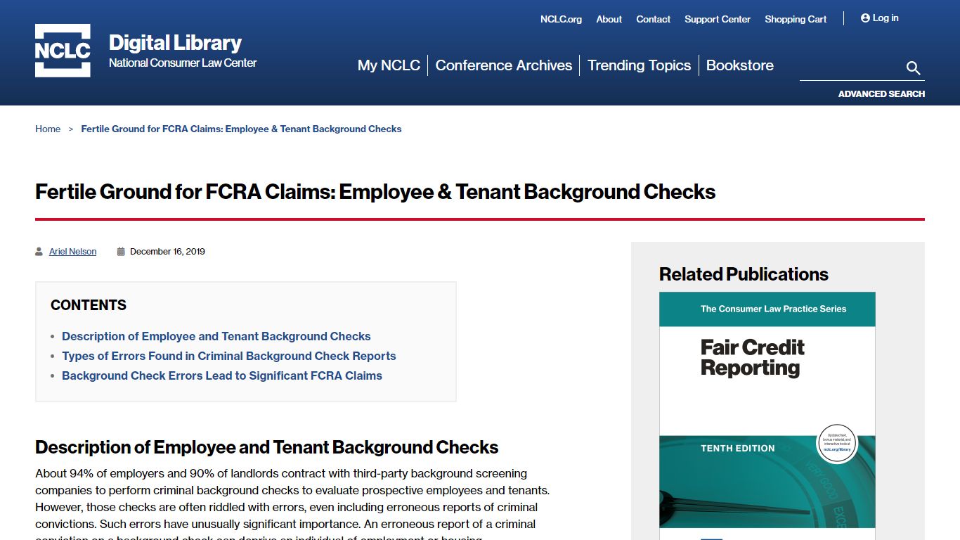 Fertile Ground for FCRA Claims: Employee & Tenant Background Checks - NCLC